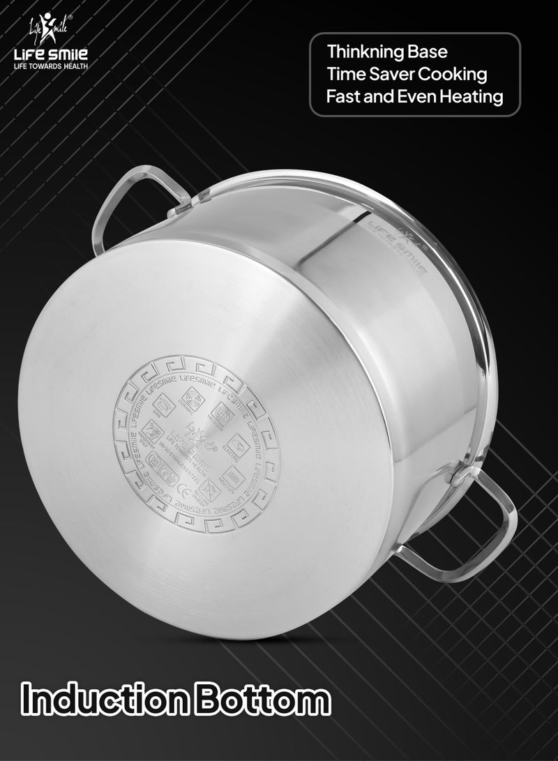 Life Smile 18/10 Stainless Steel Cookware Set with Induction Bottom – 20 /24/28/32cm Soup Pots with Lid, 28cm Shallow Pot), 24/28/32cm Fry Pans – Oven Safe - Image 2